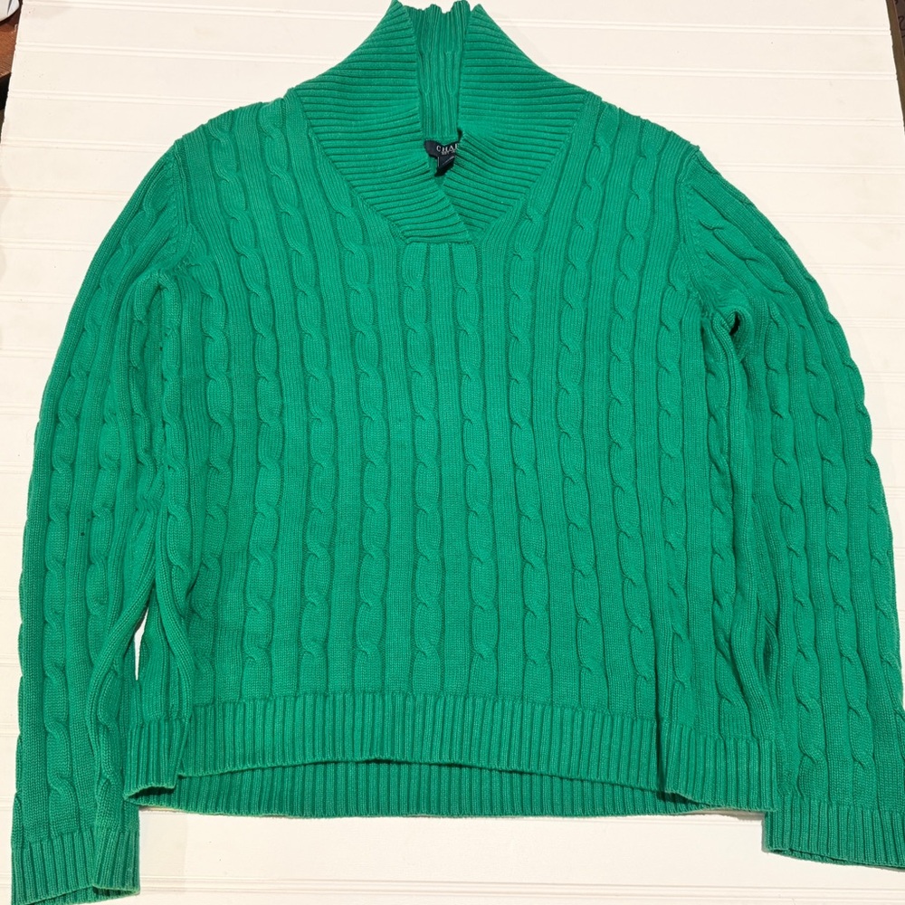 Chaps Vibrant Green Cable Knit Pullover